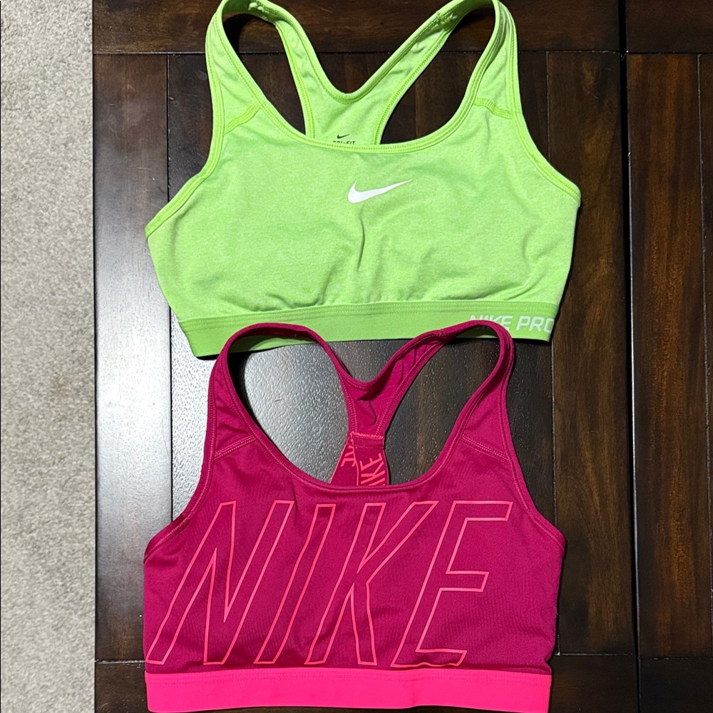 Nike Lime Green and Magenta Sports Bra Duo